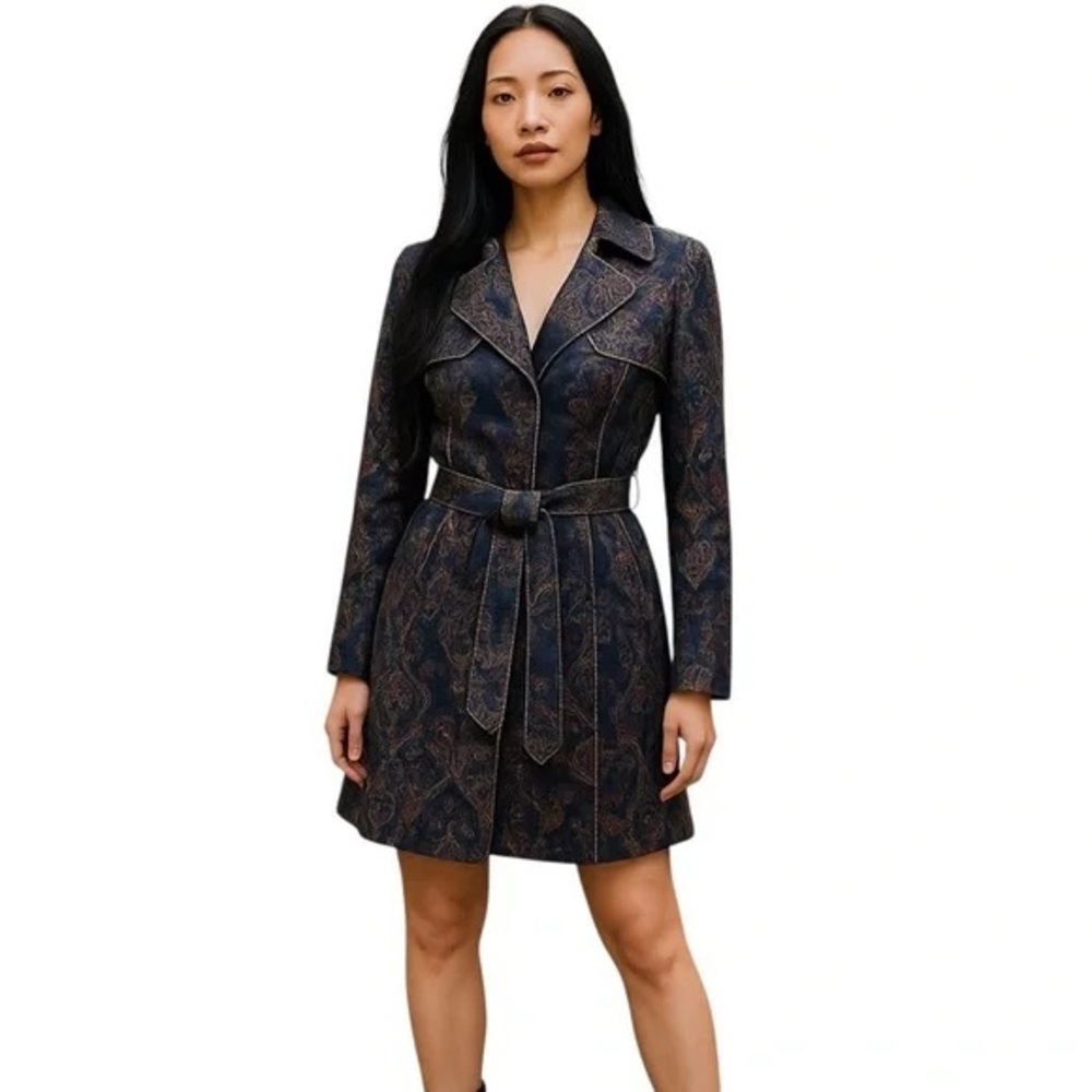 NWOT Anthropologie Solitaire Paisley Suede Belted Trench Coat